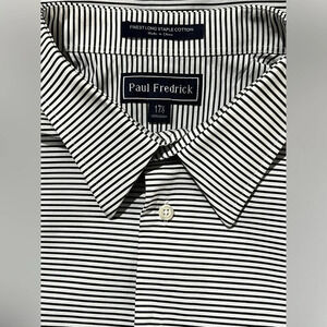 PAUL FREDRICK Black and white micro stripe button down‎ size 17.5.